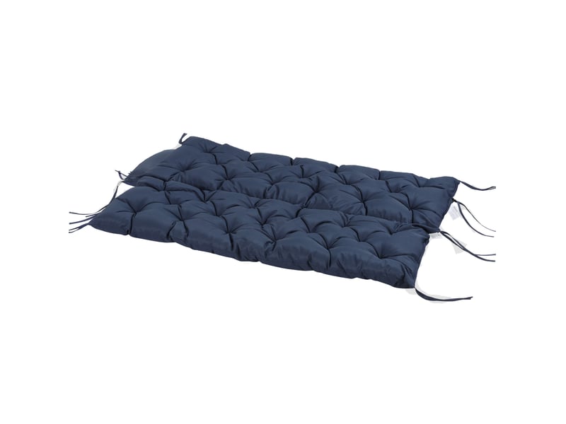  Coussin de banc 3 places 150 x 98 x 8 cm bleu en polyester, avec dossier et 6 liens de fixation  - Conforama D