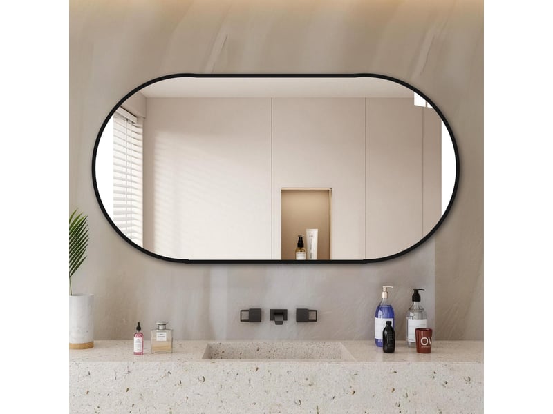  Miroir mural capsule 60x120 cm montage vertical ou horizontal cadre noir  - Conforama C
