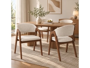Lot de 4 chaises de salle à manger 55.5x60x83 cm structure en hévéa massif revêtement effet lin décor noyer et beige avoine