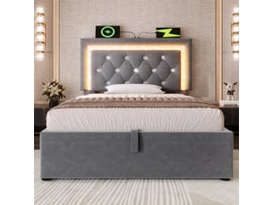Lit avec rangement 90x200 cm <strong>MODENVIE</strong>  <strong></strong> coloris gris