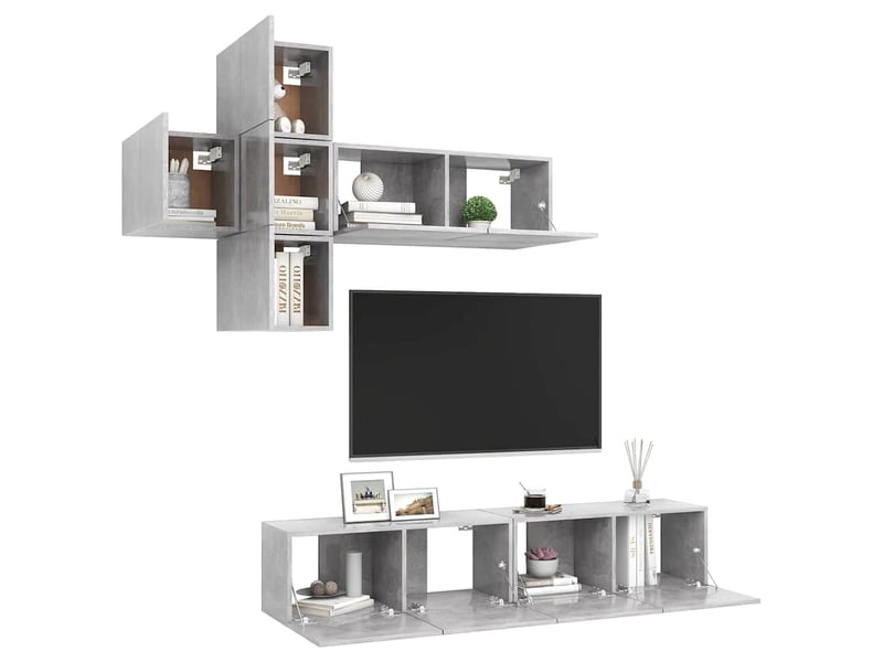  Ensemble de meuble tv - banc tv - meuble de rangement 7 pcs gris béton bois d'ingénierie  - Conforama C