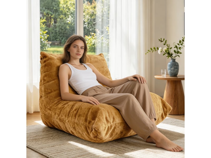  Fauteuil 1 place - 100x90x80cm - fauteuil pouf chenille lumineux avec mousse haute résilience - jaune  - Conforama C