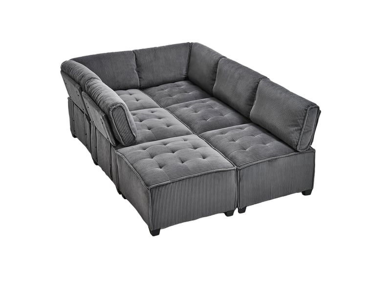  Canapé modulable panoramique 6 places 308x154x81.99 cm velours côtelé gris  - Conforama D