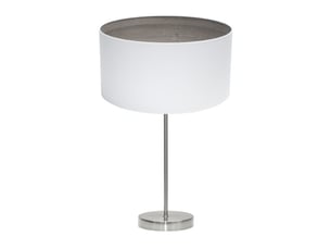 Fabrilamp tatiana grande lampe à poser nickelé blanc effet bois gris, abat-jour textile finition bois, 1 x e27, 63 cm