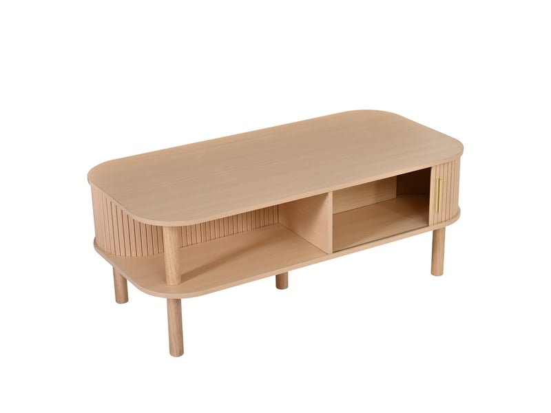  Table basse scandinave avec rangement et porte coulissante 110x55 cm mdf couleur bois naturel  - Conforama W