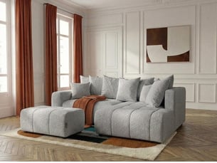 Canapé d'angle droit convertible BOBOCHIC ROXELANE 4 places Tissu gris avec coffre de rangement