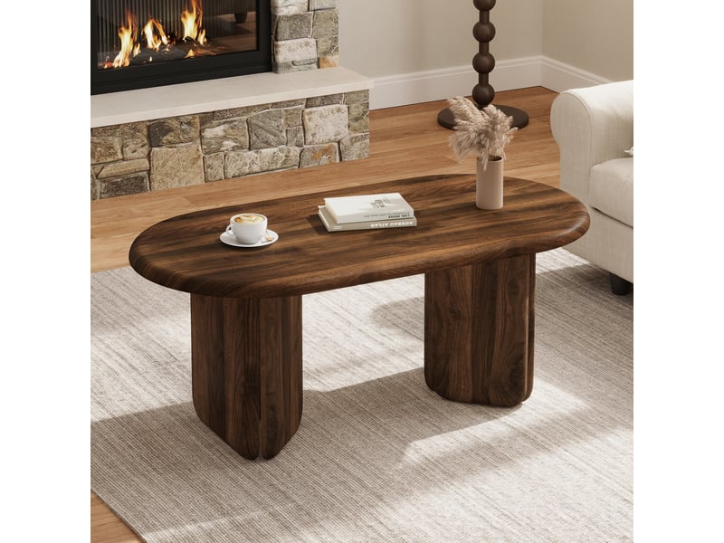  Table basse 99x50x40 cm - piétement rond original - design épuré - charge max 40 kg - plateau stable - naturel ABC - Conforama E