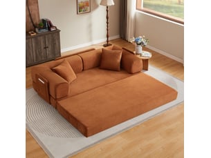 Canapé droit compressé convertible HAVRYA 3 places Velours côtelé terracotta
