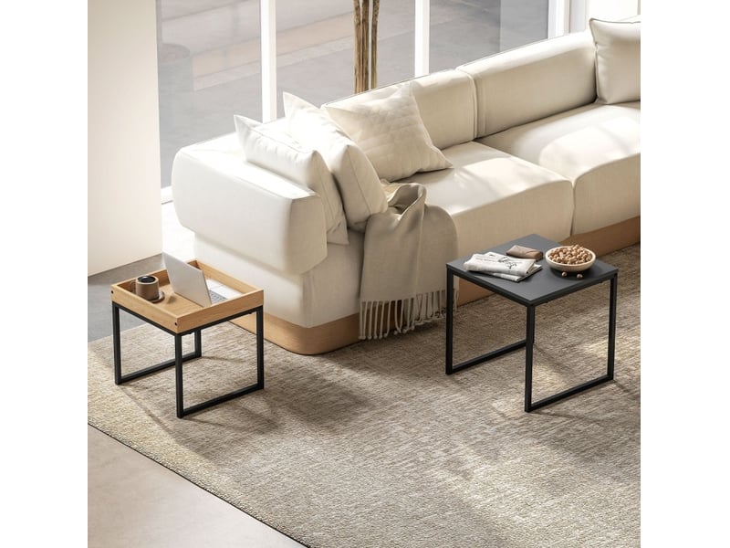  Lot de 2 tables basses gigognes carrées en mdf et acier noir, 40 et 45 cm  - Conforama D