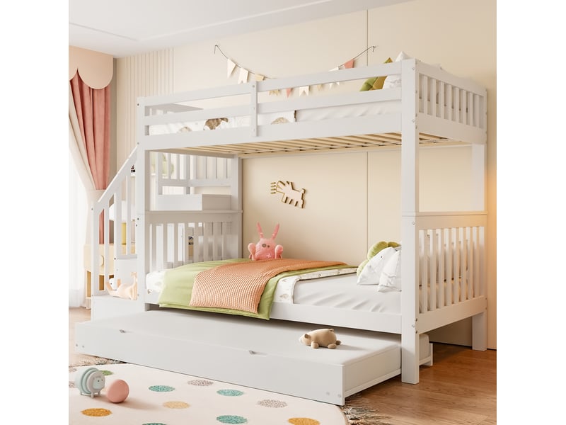  Lit superposé enfant 90x200 avec lit gigogne et rangements evryae  - Conforama C