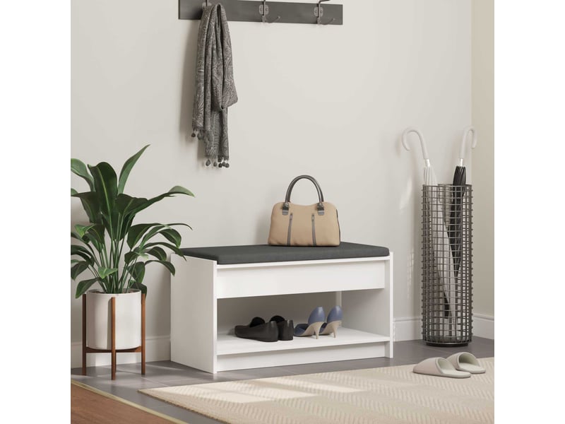  Banc d'entrée blanc 83x38x45 cm bois ingénierie et tissu  - Conforama B