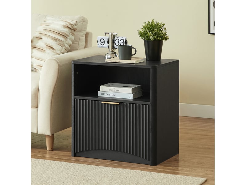  Table de chevet 58x38x60 cm, tiroir ouvert, chevet moderne, chambre et salon, meuble chambre et salon, aggloméré, noir  - Conforama B