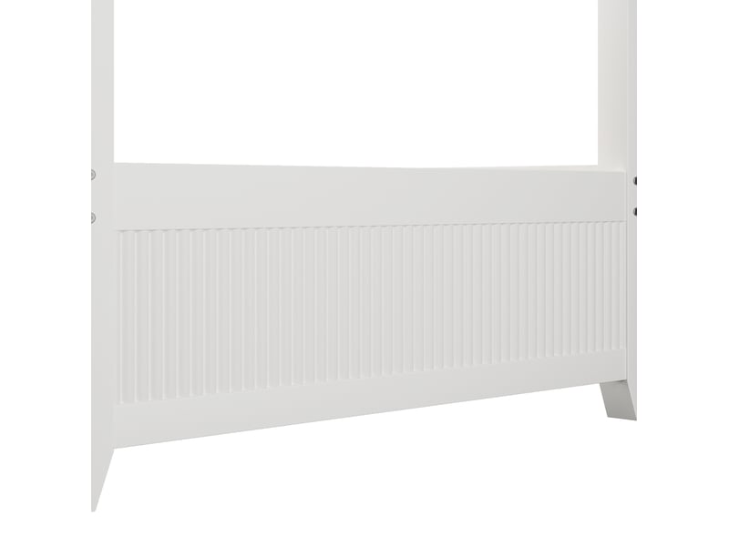  Lit baldaquin 90x200 cm blanc en bois et mdf, cadre à toit ouvert à lattes verticales, style nordique  - Conforama E