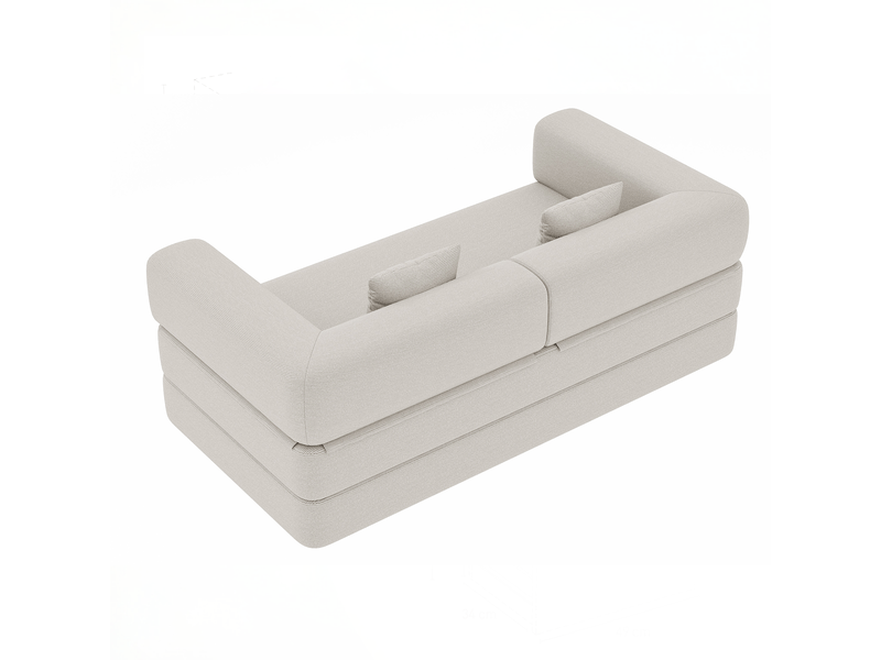 Canapé-lit convertible pliable en velours côtelé avec coussin cylindrique, blanc cassé - Conforama E