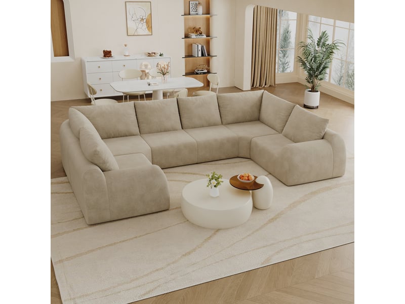Grand canapé 344 cm en u kaki, canapé mousse compressée sans armature en tissu chenille - Conforama B