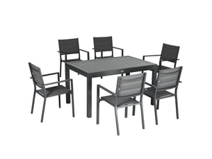 Salon de jardin table extensible 135-270 cm en aluminium et textilène 610 personnes 8 chaises empilables gris