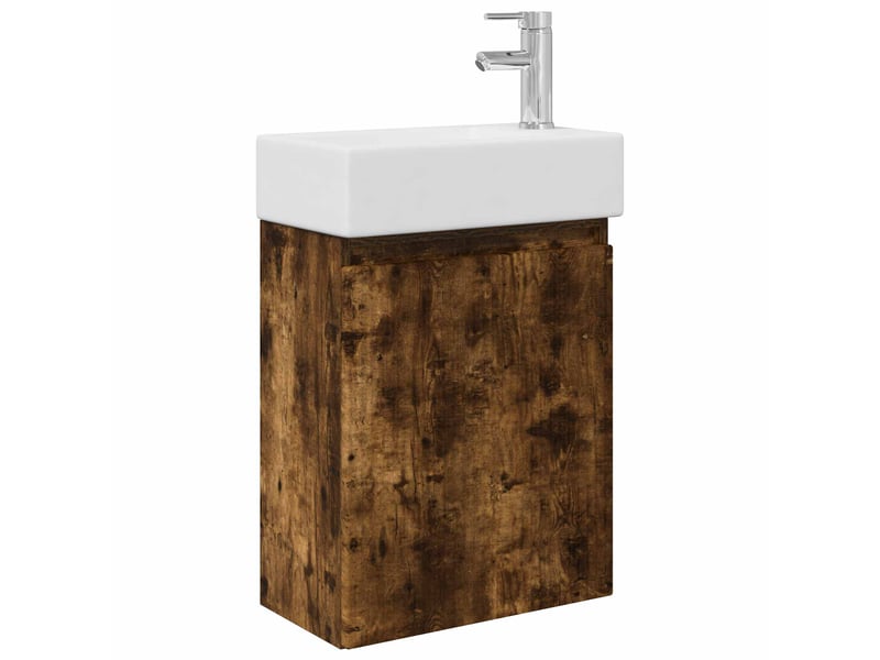 Meuble de rangement salle de bain avec robinet chêne fumé shl6772 - Conforama A