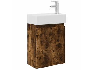 Meuble de rangement salle de bain avec robinet chêne fumé shl6772