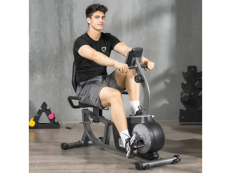  Vélo d'appartement à 8 niveaux de résistance, 122-137 x 62 x 103 cm, acier, gris, noir et argent  - Conforama D