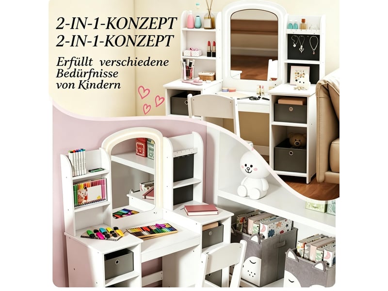  Coiffeuse pour enfant avec tabouret et miroir led en mdf blanc 104 x 40 x 112 cm T5828P574879 - Conforama E