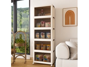 Armoire de rangement pliante 5 niveaux en polypropylène blanc avec roulettes