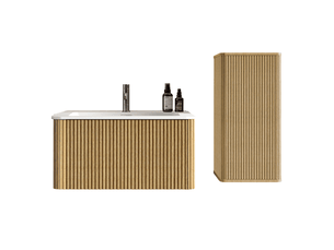 Ensemble meuble vasque suspendu 80 cm et colonne murale coloris chêne