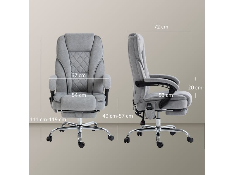  Fauteuil de bureau ergonomique avec fonction massage, repose-pieds, pivotant, roulettes, gris  - Conforama E