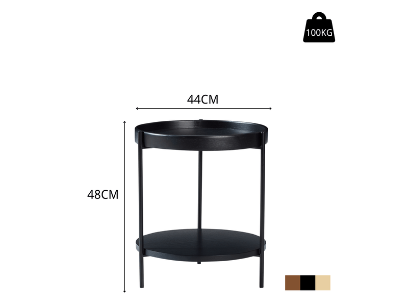 Table d'appoint ronde à 2 plateaux ø44 x h48 cm, bois, mdf et métal noir  - Conforama C