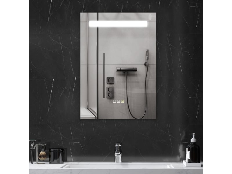 Miroir de salle de bain avec éclairage led 70x50 cm, 3 couleurs d'éclairage, fonction antibuée, fonction mémoire, ip44 - Conforama C