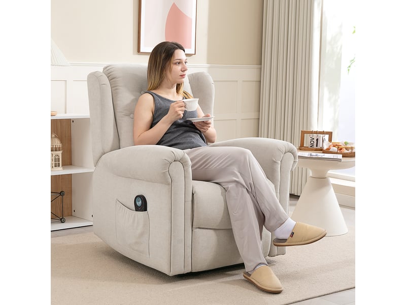  Fauteuil de relaxation, fauteuil relax massant et chauffant, lin, 91x85x103cm, beige  - Conforama C
