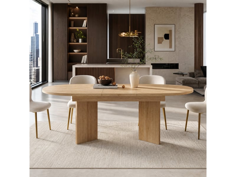  Table à manger extensible 120160 x 80 cm, 4 à 8 personnes, mdf chêne clair  - Conforama D