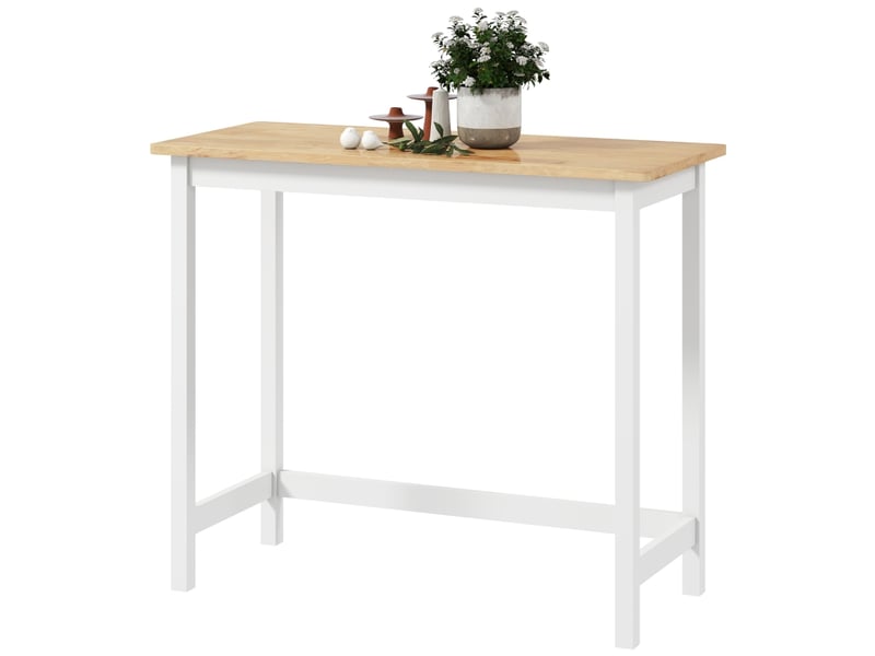 Table de bar avec plateau effet chêne et cadre blanc, pour 2 personnes, en bois d'hévéa, 108 × 48 × 91 cm - Conforama A