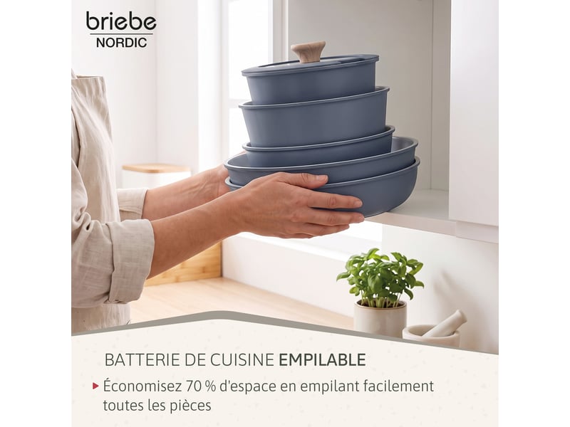 Batterie de cuisine induction céramique poignée amovible set 13 pièces , briebe, kb1220gry, , gris - Conforama C