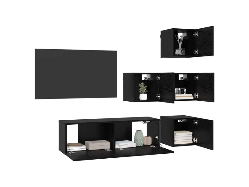  Ensemble meuble tv - banc tv - meuble de rangement 5 pcs chêne noir bois d'ingénierie  - Conforama C