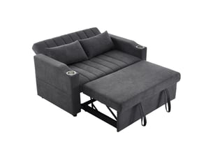 Canapé-lit 2 places 136 x 162 cm – gris – dossier réglable 3 positions, porte-gobelets et coussins