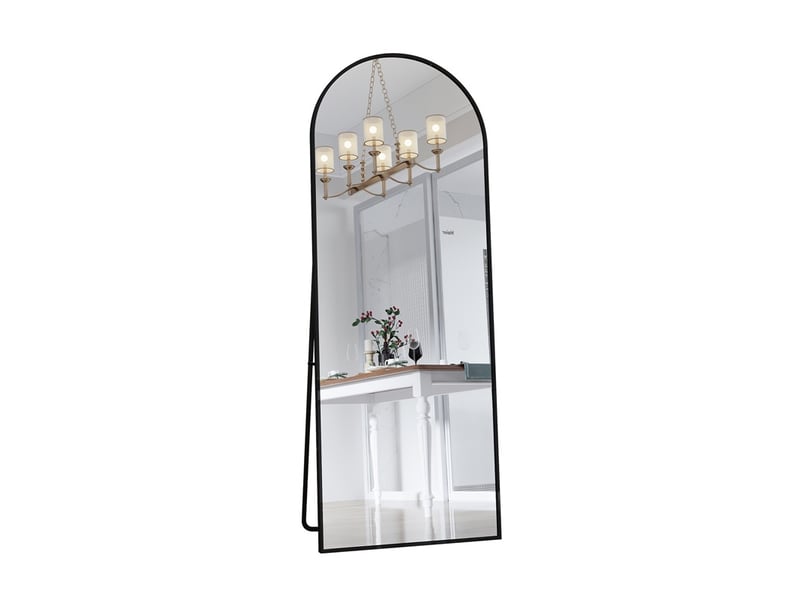  Miroir sur pied 162x53cm - miroir arché en verre trempé avec cadre en aluminium - noir  - Conforama A
