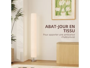 Lampe lampadaire colonne sur pied moderne lumière tamisée 40 w 14l x 14l x 120h cm blanc inox