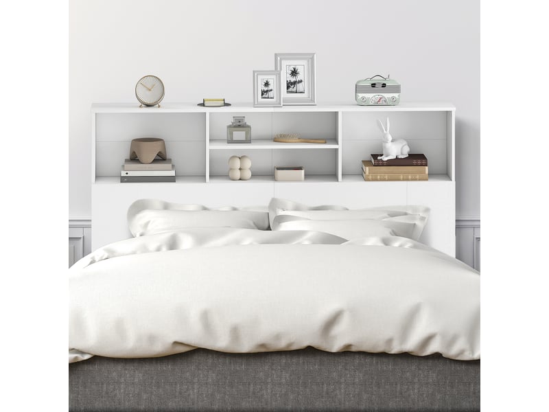  Tête de lit sur pied avec rangements, accessoire de lit 4 compartiments ouverts, 140 x 19 x 103,5 cm, blanc  - Conforama R
