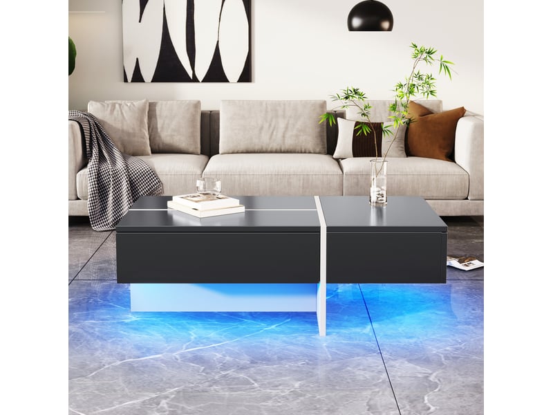  Table basse 100x50x34,5 cm avec led et 3 tiroirs, noir et blanc brillant  - Conforama B
