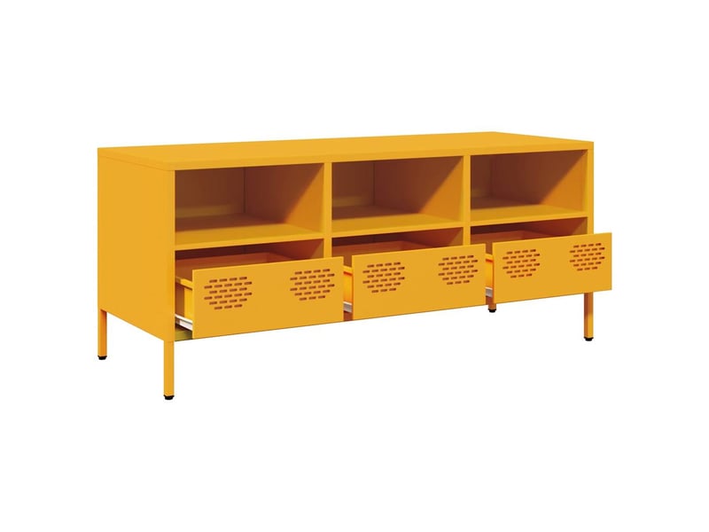  Meuble tv - banc tv - meuble de rangement jaune moutarde 101,5x39x43,5 cm acier laminé à froid  - Conforama E