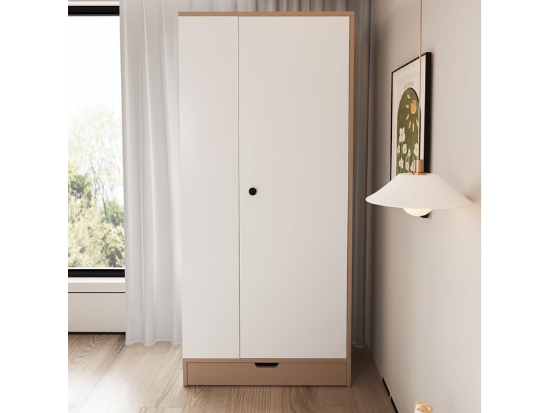  Armoire 1 porte avec étagères et tiroirs, rangement pour chambre ou bureau, en bois, blanc et naturel, 70 × 40 × 170 cm  - Conforama C