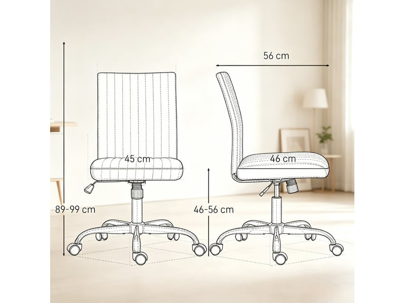  Chaise de bureau sans accoudoirs 43 x 56 cm - crème - pivotante 360°, hauteur réglable et tissu effet lin  - Conforama C