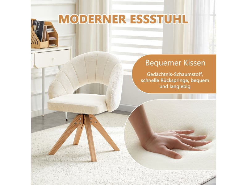  Chaises de salle à manger lot de 2 pivotantes  - rotation 360°, dossier enveloppant, tissu et bois massif blanc  - Conforama E