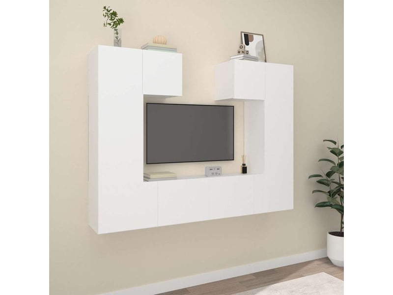  Ensemble de meubles tv - banc tv - meuble de rangement 6 pcs blanc bois d'ingénierie  - Conforama B