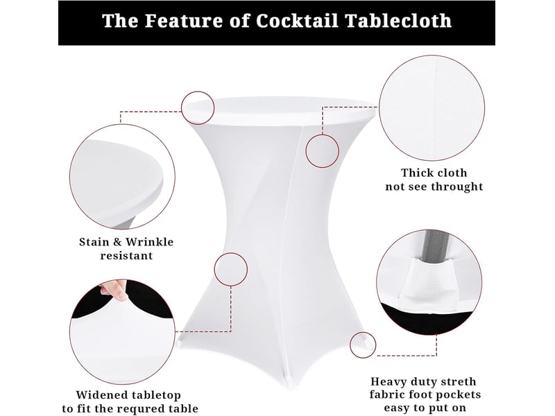  Ensemble de nappes cocktail élastiques à coins carrés, 80 x 110 cm, blanches, adaptées aux tables hautes ; nappe cocktail ronde, adaptée aux tables de b XLH-ZLS-009298ZLS - Conforama D