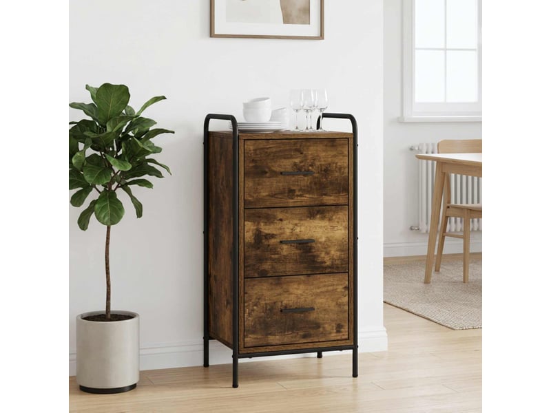  Buffet salon, buffet de rangement chêne fumé 97x33x81 cm bois d'ingénierie shl61407  - Conforama B