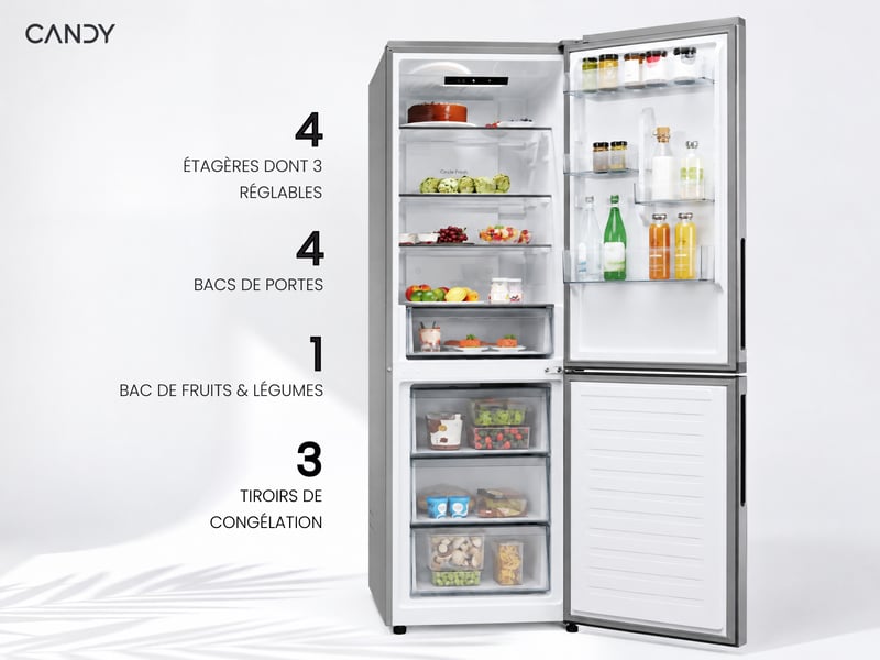 Réfrigérateur combiné (congél en bas) CANDY CNCQ2T618DX - Conforama D