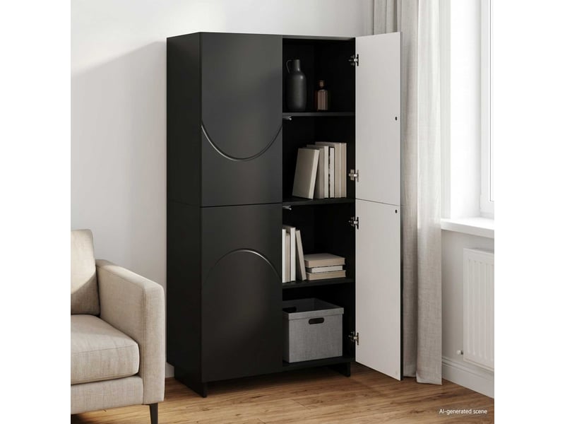 Buffet haut, buffet de rangement noir 79x41x151 cm bois d'ingénierie  - Conforama B