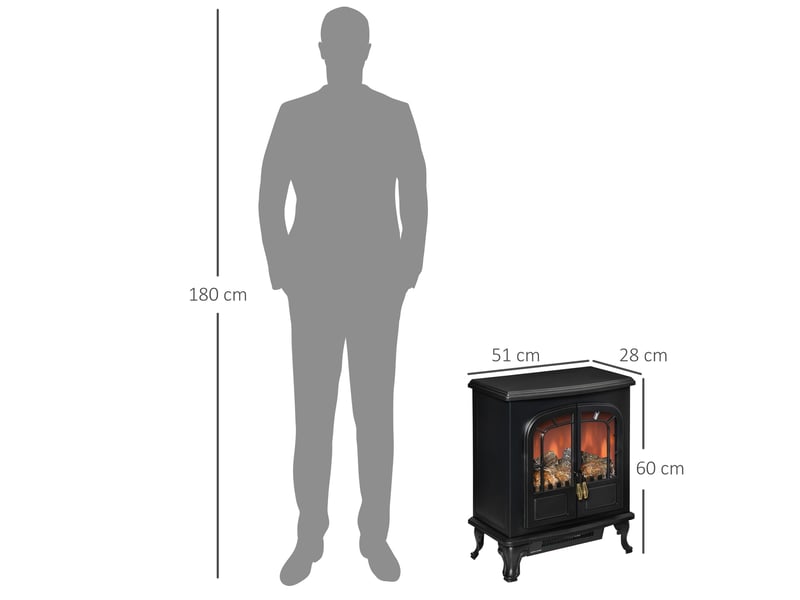  Cheminée électrique poêle style néo-rétro 2 portes verre trempé 10002000 w led luminosité réglable acier abs noir  - Conforama C