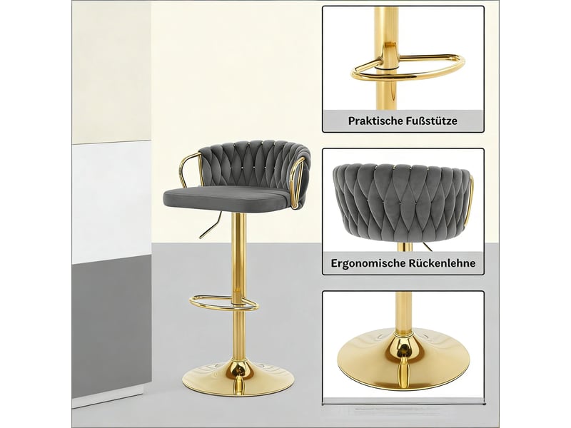  Tabouret de bar réglable,49,5x50,5x77-98 cm,pivotant,velours,gris foncé  - Conforama E